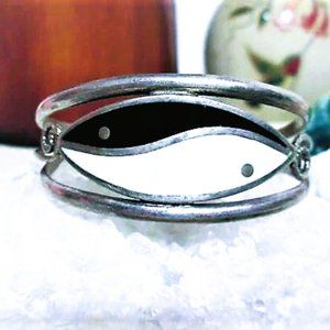 Vintage Yin Yang Sterling Silver Onyx and Mother of Pearl Cuff Bracelet